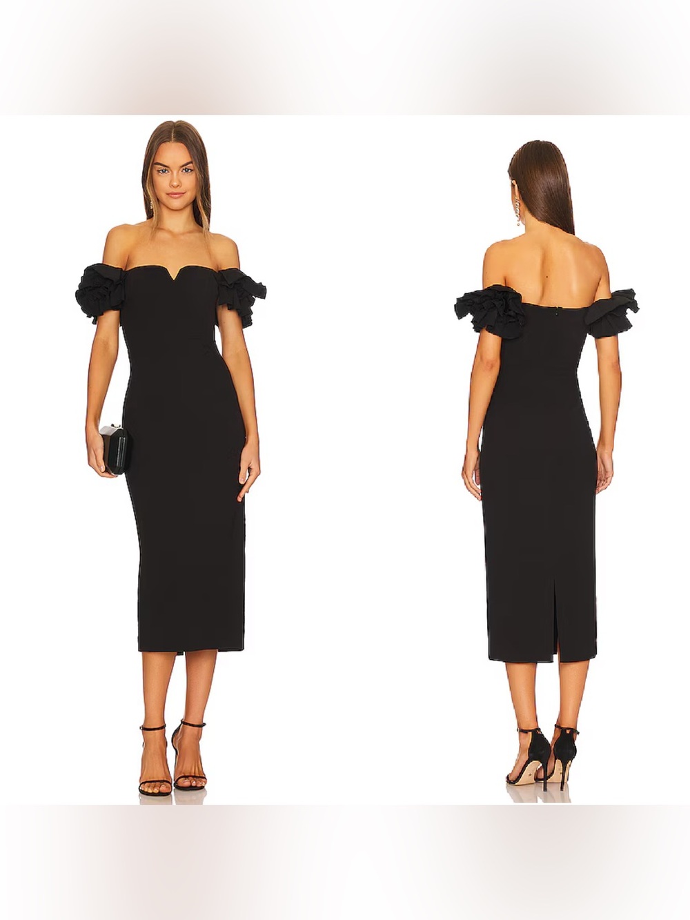 ELLIATT Creole Black Ruffle Off Shoulder Midi Cocktail Dress Women’s Medium